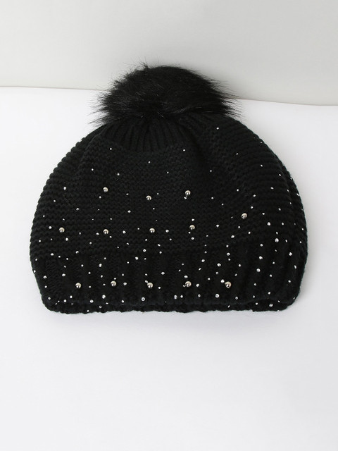 

max Women Black & White Self Design Beanie