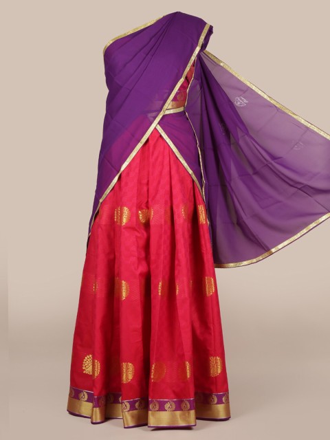 

Pothys Purple & Red Poly Chiffon Woven Design Lehenga Half Saree