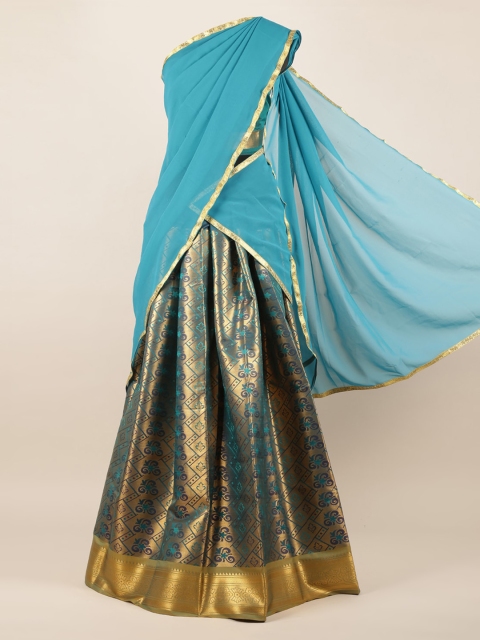 

Pothys Blue & Gold-Toned Poly Chiffon Woven Design Half Saree