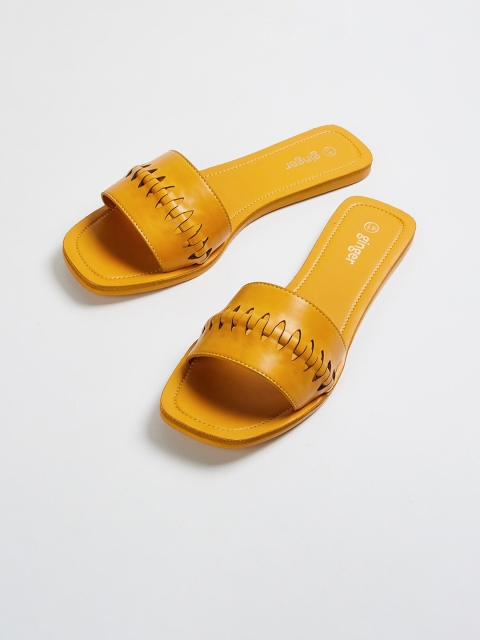 

Ginger by Lifestyle Women Mustard Colourblocked PU Open Toe Flats