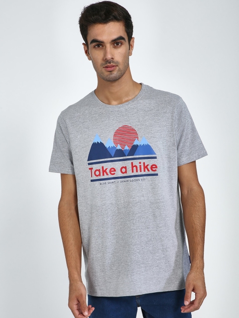 

Blue Saint Men Grey Printed Round Neck Tshirt