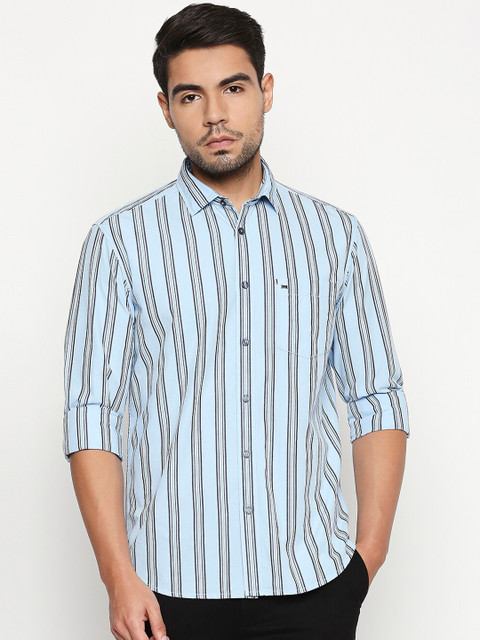 

Basics Men Blue Slim Fit Striped Casual Shirt