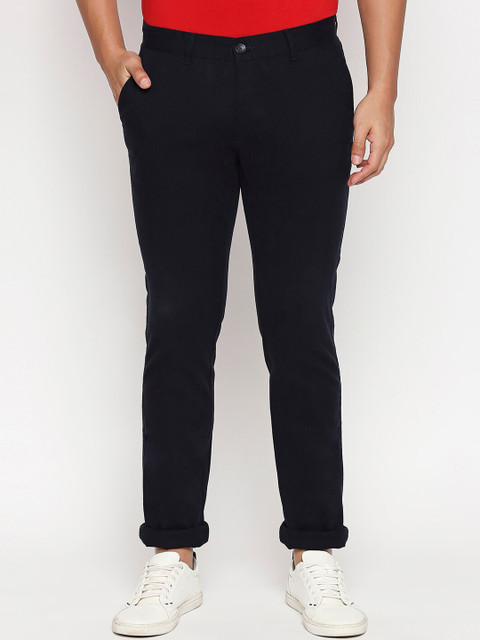 

Basics Men Navy Blue Tapered Fit Solid Regular Trousers