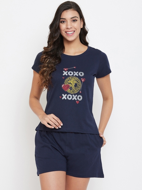 

Clovia Women Blue Solid Night Suit