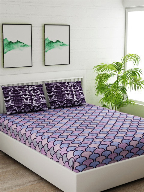 

Salona Bichona Purple & Pink Abstract 144 TC Cotton 1 Queen Bedsheet with 2 Pillow Covers