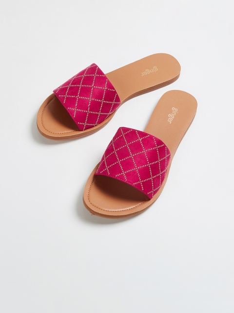

Ginger by Lifestyle Women Pink Embellished PU Open Toe Flats