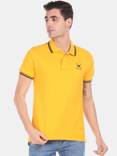 

U.S. Polo Assn. Men Yellow Solid Polo Collar T-shirt