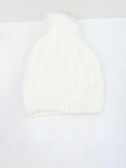 

max Women White Self Design Beanie