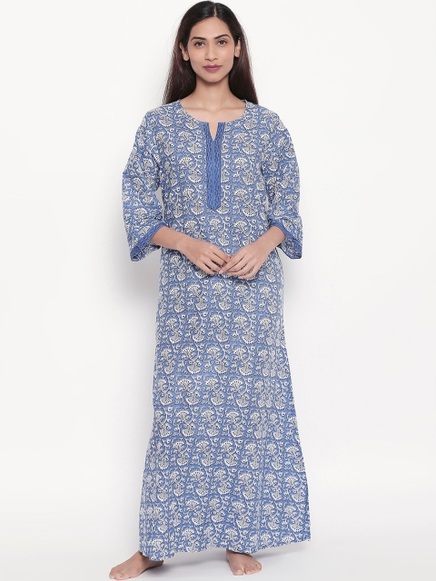 

RANGMANCH BY PANTALOONS Blue & White Printed Nightdress