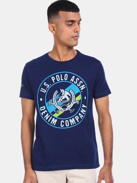 

U.S. Polo Assn. Men Blue Printed Round Neck Cotton T-shirt