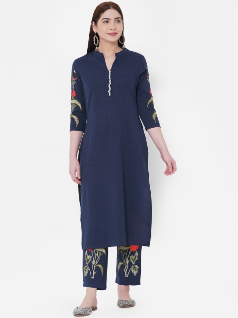 

FASHOR Women Blue & Green Solid Kurta with Trousers