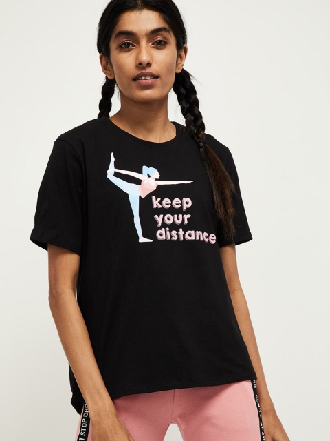 

max Women Black Printed Yoga T-shirt