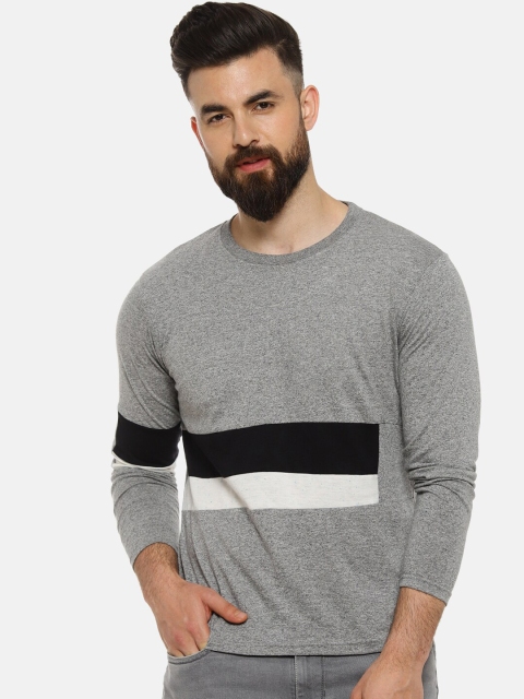 

Campus Sutra Men Grey & Black Colourblocked Round Neck T-shirt