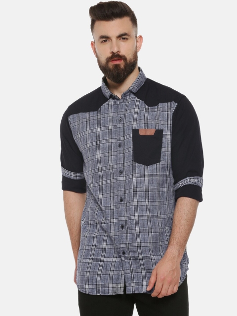 

Campus Sutra Men Grey & Navy Blue Regular Fit Checked Casual Shirt