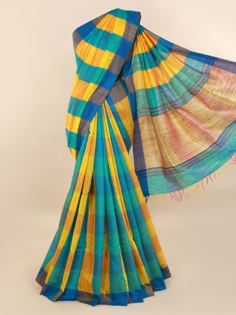 Pothys Multicoloured Checked Jute Silk Saree, Multi