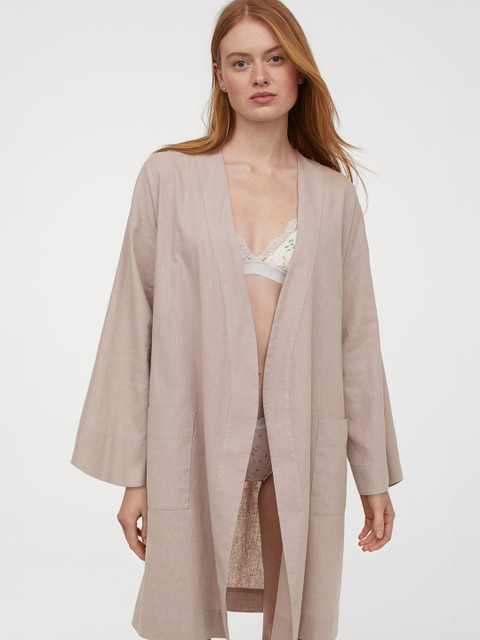 

H&M Women Beige Solid Linen-Blend Dressing Gown