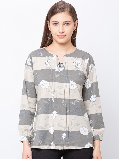 

Juliet Women Cream-Coloured & Grey Floral Printed Top
