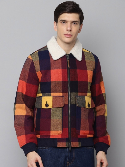 

GANT Men Red & Black Checked Bomber Jacket