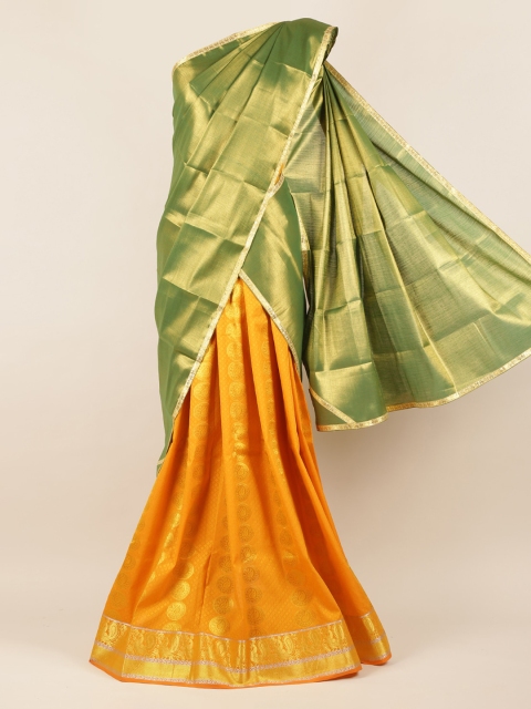 

Pothys Green & Yellow Tissue Woven Design Traditional Half Saree