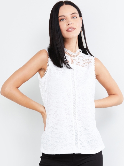max Women Off-White Self Design Shirt Style Top