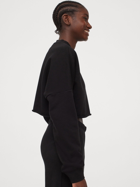 

H&M Women Black Cropped Sustainable Sweatshirt