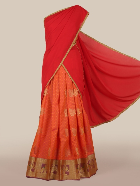 

Pothys Red Woven Design Poly Chiffon Lehenga Half Saree
