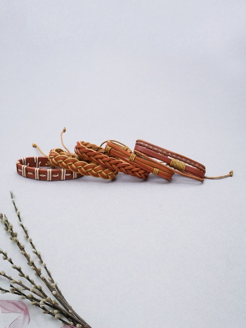 

Golden Peacock Unisex Set of 5 Brown Leather Multistrand Bracelet