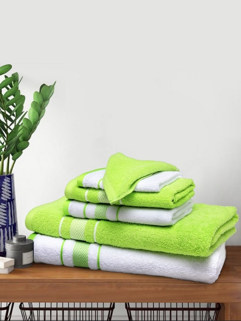 

SPACES Unisex Set Of 6 Green & White Solid 420 GSM Towels