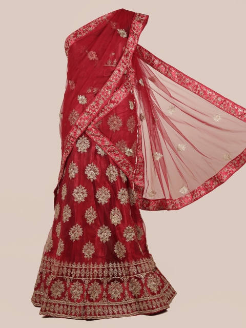 

Pothys Maroon Embroidered Net Half Saree