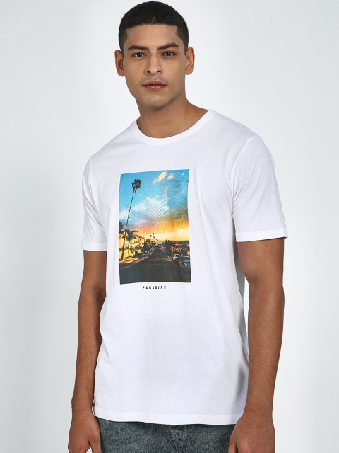 

Blue Saint Men White Printed Round Neck T-shirt