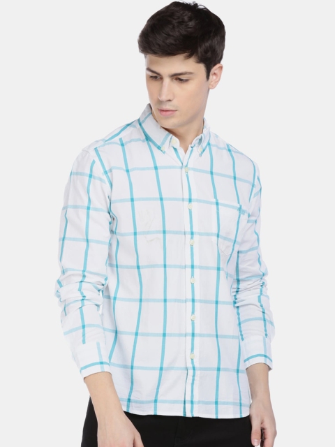 

Aeropostale Men White & Blue Regular Fit Checked Cotton Casual Shirt