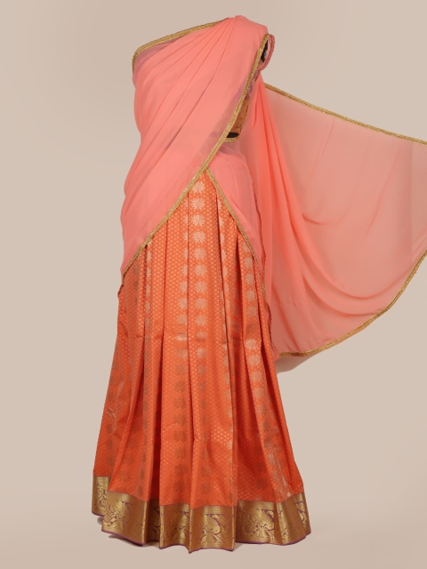 

Pothys Peach-Coloured & Gold-Toned Poly Chiffon Woven Design Traditional Half Saree