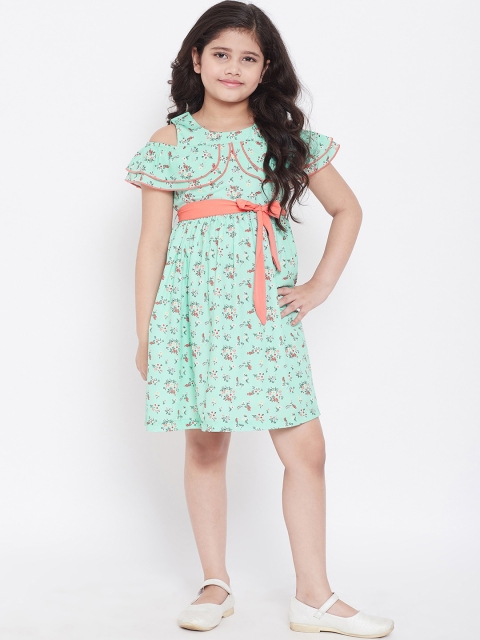 

Stylo Bug Girls Green Floral Printed Fit and Flare Dress