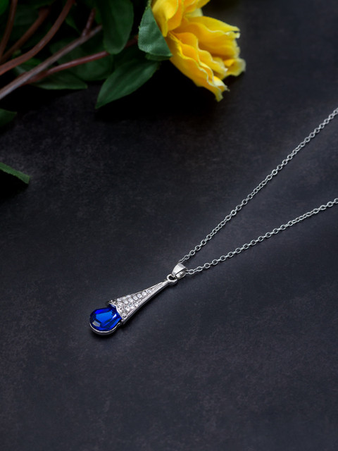 

Golden Peacock Silver-Toned & Blue Alloy Silver-Plated Necklace