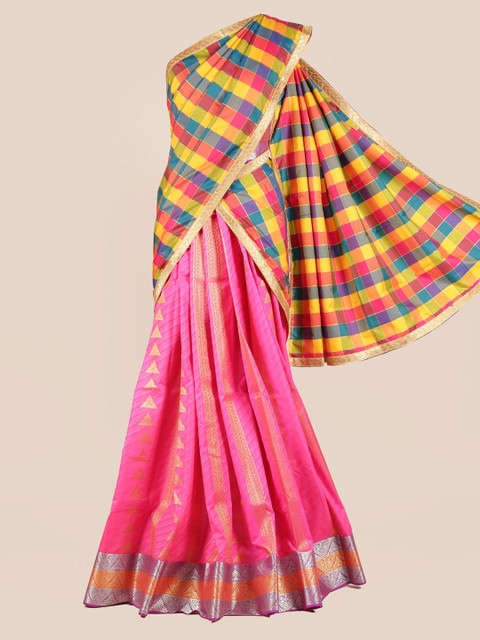 

Pothys Multicoloured Checked Traditional Silk Cotton Half Saree, Multi