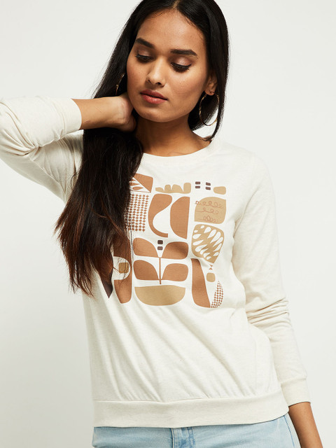 

max Women Off White Printed Round Neck Tshirt
