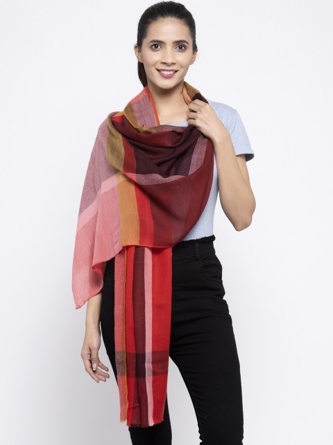 

Calvadoss Women Red & Pink Woven Design Sustainable Long Fit Muffler