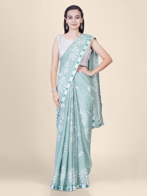 

Hastakala Sea Green & White Pure Chiffon Printed Banarasi Saree