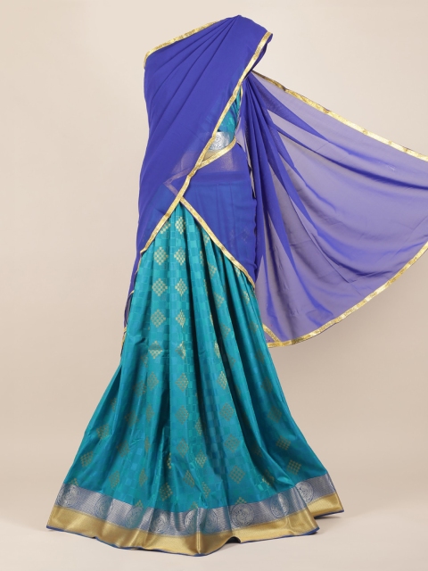

Pothys Blue & Green Poly Chiffon Printed Half Saree