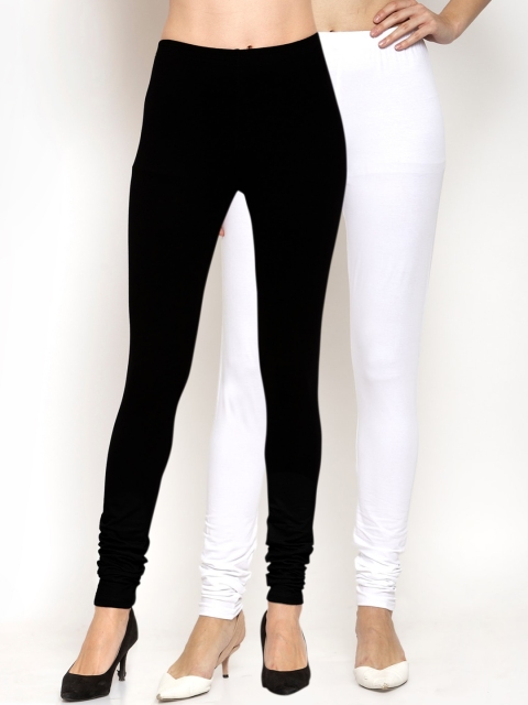 

WESTCLO Women Pack Of 2 Solid Churidar-Length Leggings, White