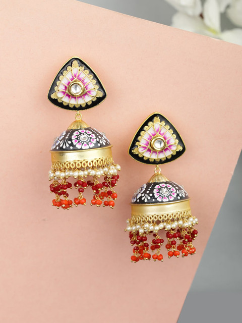 

Priyaasi Gold-Plated & Black Dome Shaped Jhumkas