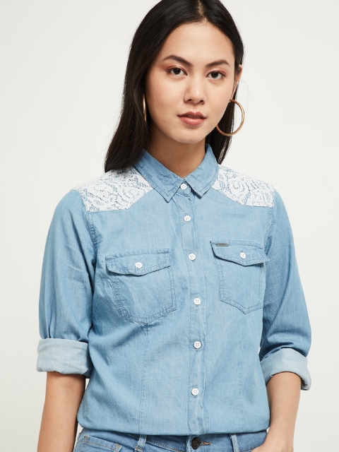 

max Women Blue Regular Fit Solid Casual Shirt