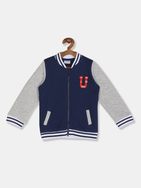 

U.S. Polo Assn. Kids Boys Navy Blue & Grey Melange Colourblocked Sweatshirt