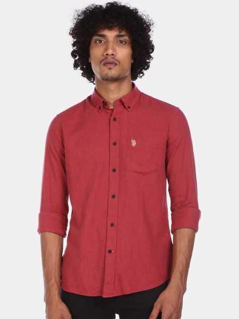 

U.S. Polo Assn. Men Red Regular Fit Solid Casual Shirt