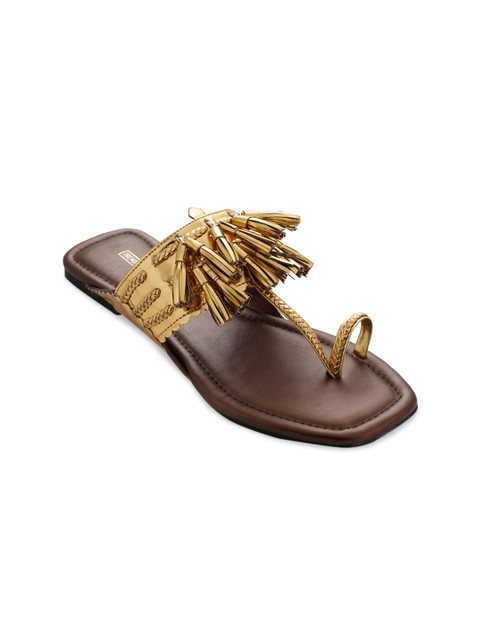 

TRENDS & TRADES Women Gold-Toned Embellished PU One Toe Flats