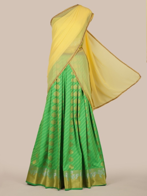 

Pothys Yellow & Green Poly Chiffon Solid Lehenga Half Saree