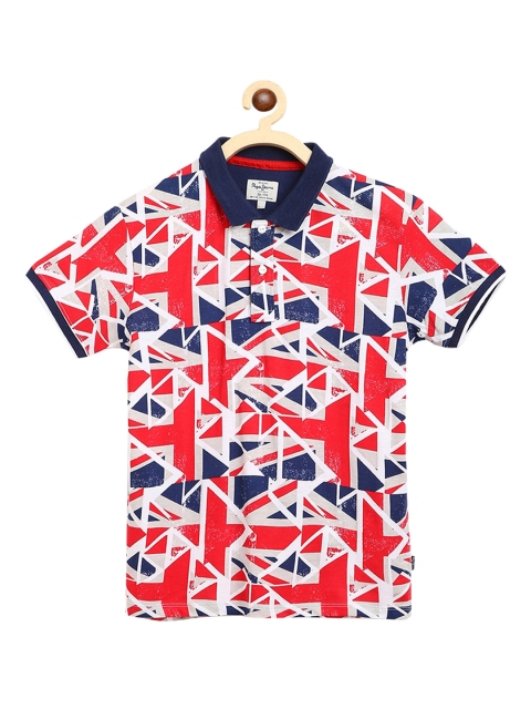 

Pepe Jeans Boys Red Printed Mandarin Collar T-shirt