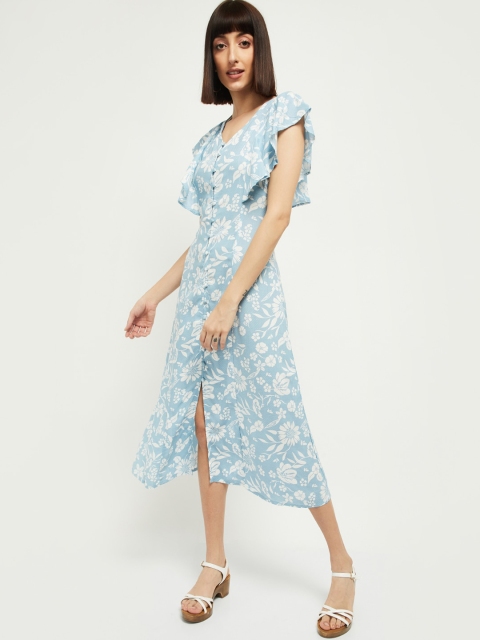 

max Women Blue Printed A-Line Dress