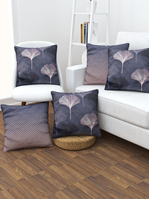 

SHIVANAA HOMES Black & Grey Set of 5 Floral Square Cushion Covers