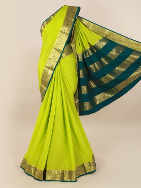 

Pothys Green Pure Silk Solid Mysore Silk Saree